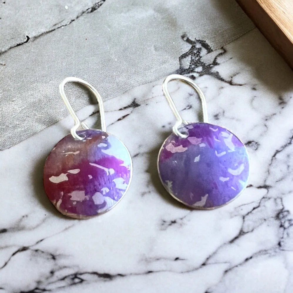 Pink / purple anodized aluminium and sterling silver earrings