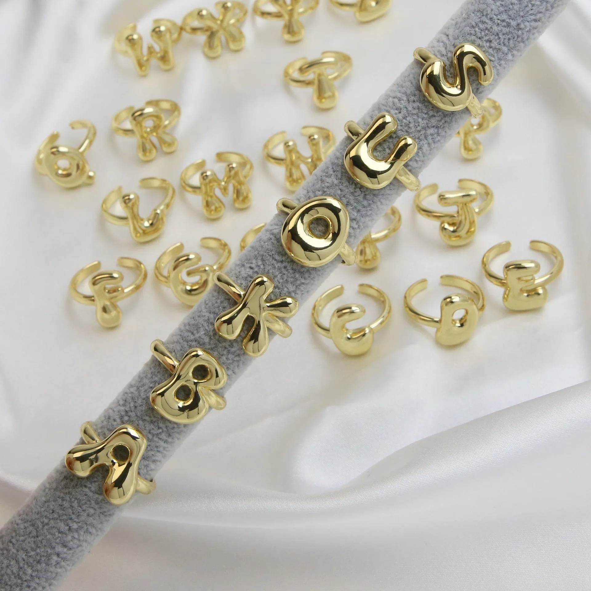 Pre Order: Golden Smooth Bubble Balloon Chubby Alphabet Ring
