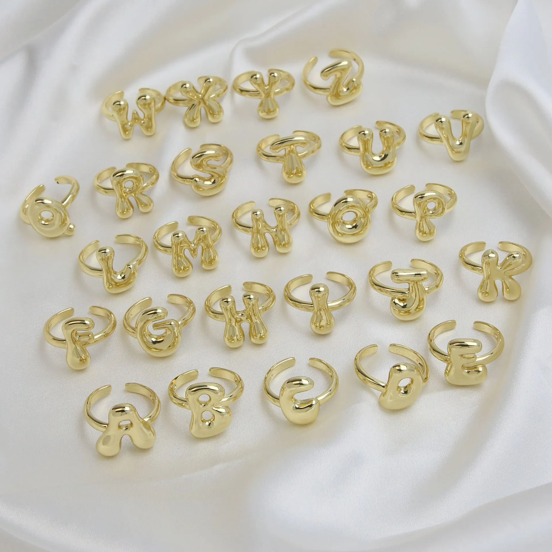 Pre Order: Golden Smooth Bubble Balloon Chubby Alphabet Ring