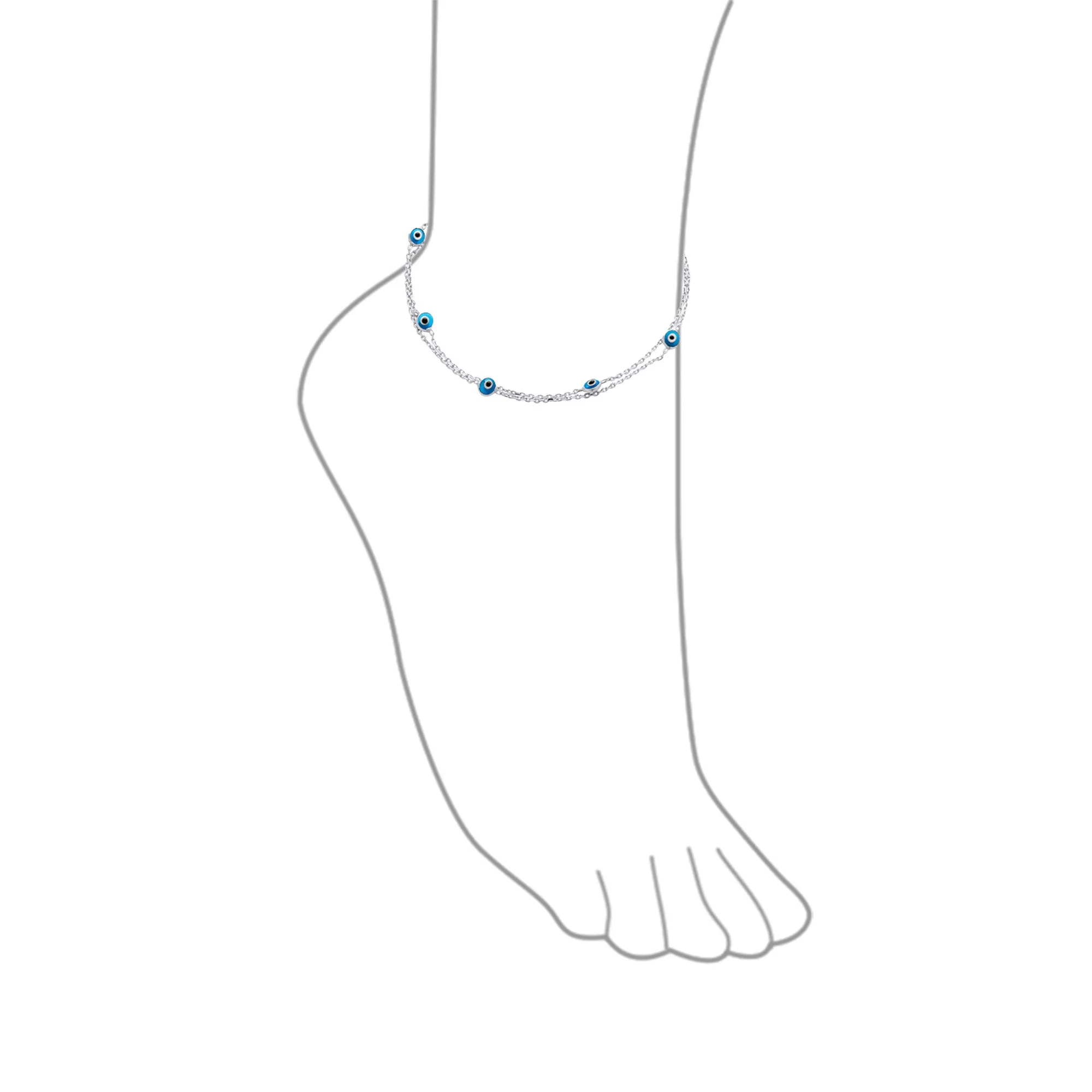 Protection Amulet Evil Eye Anklet Ankle Bracelet Aqua Blue Sterling Silver