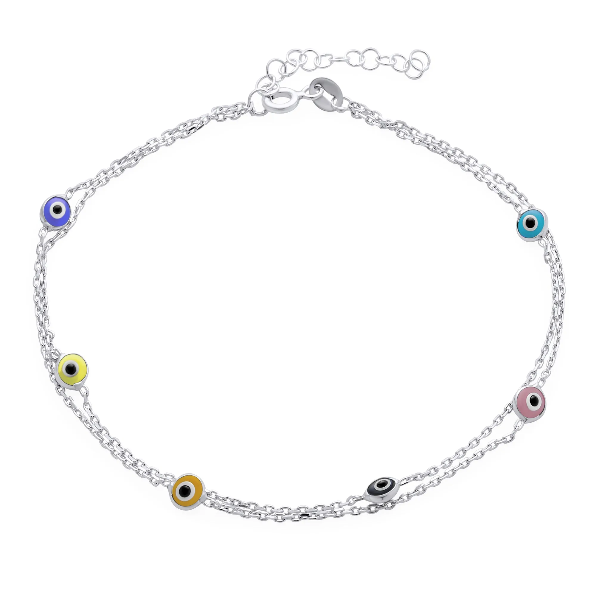Protection Amulet Evil Eye Anklet Ankle Bracelet Aqua Blue Sterling Silver