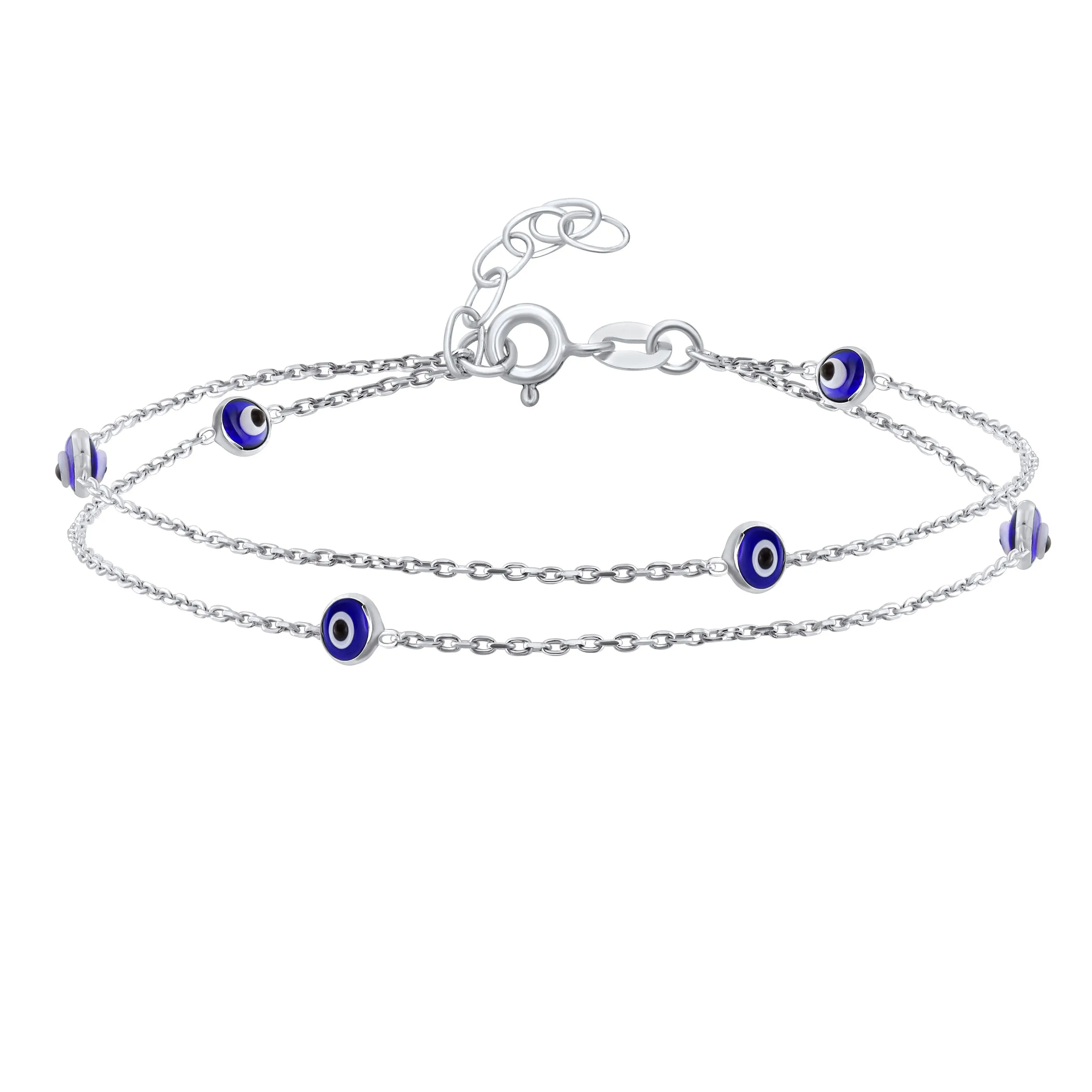 Protection Amulet Evil Eye Anklet Ankle Bracelet Aqua Blue Sterling Silver
