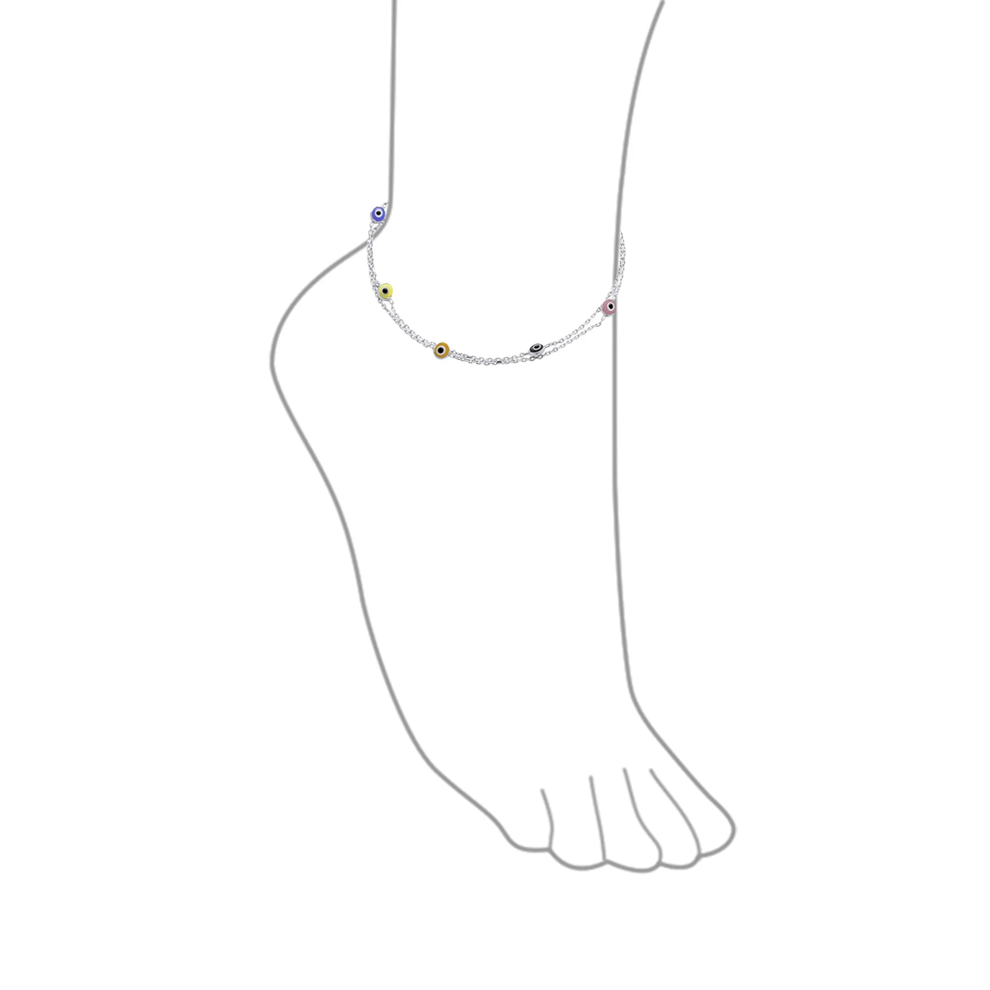Protection Amulet Evil Eye Anklet Ankle Bracelet Aqua Blue Sterling Silver
