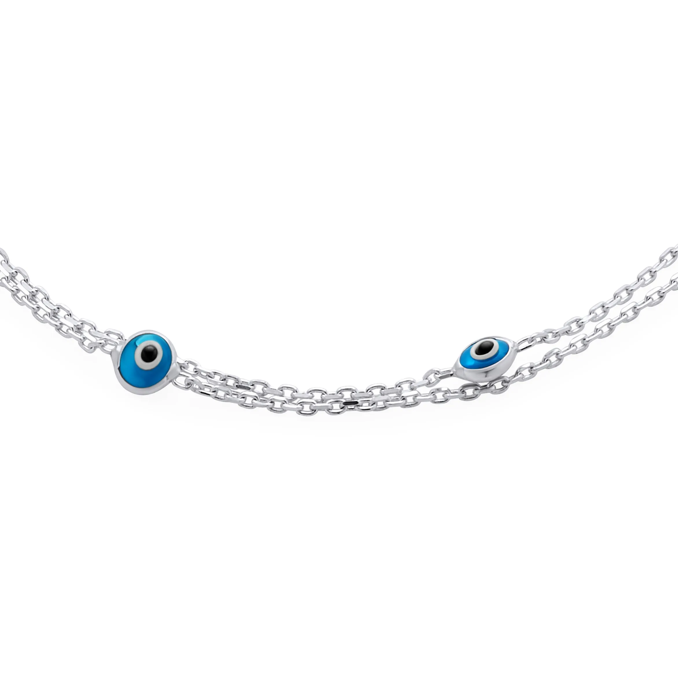 Protection Amulet Evil Eye Anklet Ankle Bracelet Aqua Blue Sterling Silver
