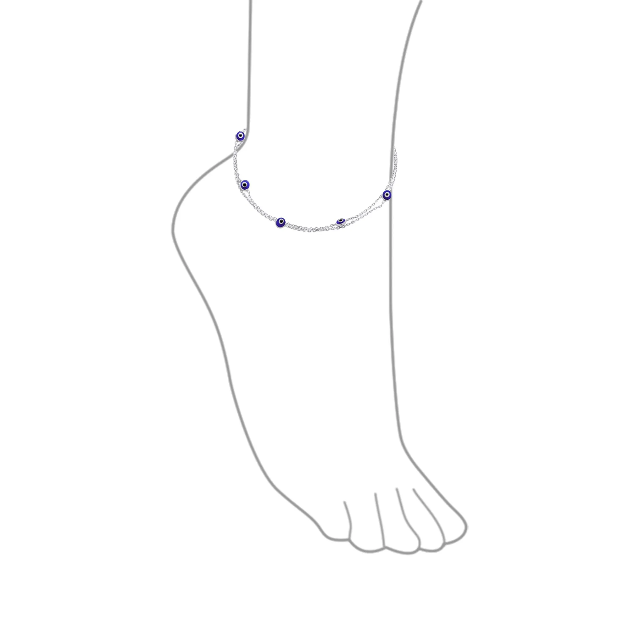 Protection Amulet Evil Eye Anklet Ankle Bracelet Aqua Blue Sterling Silver