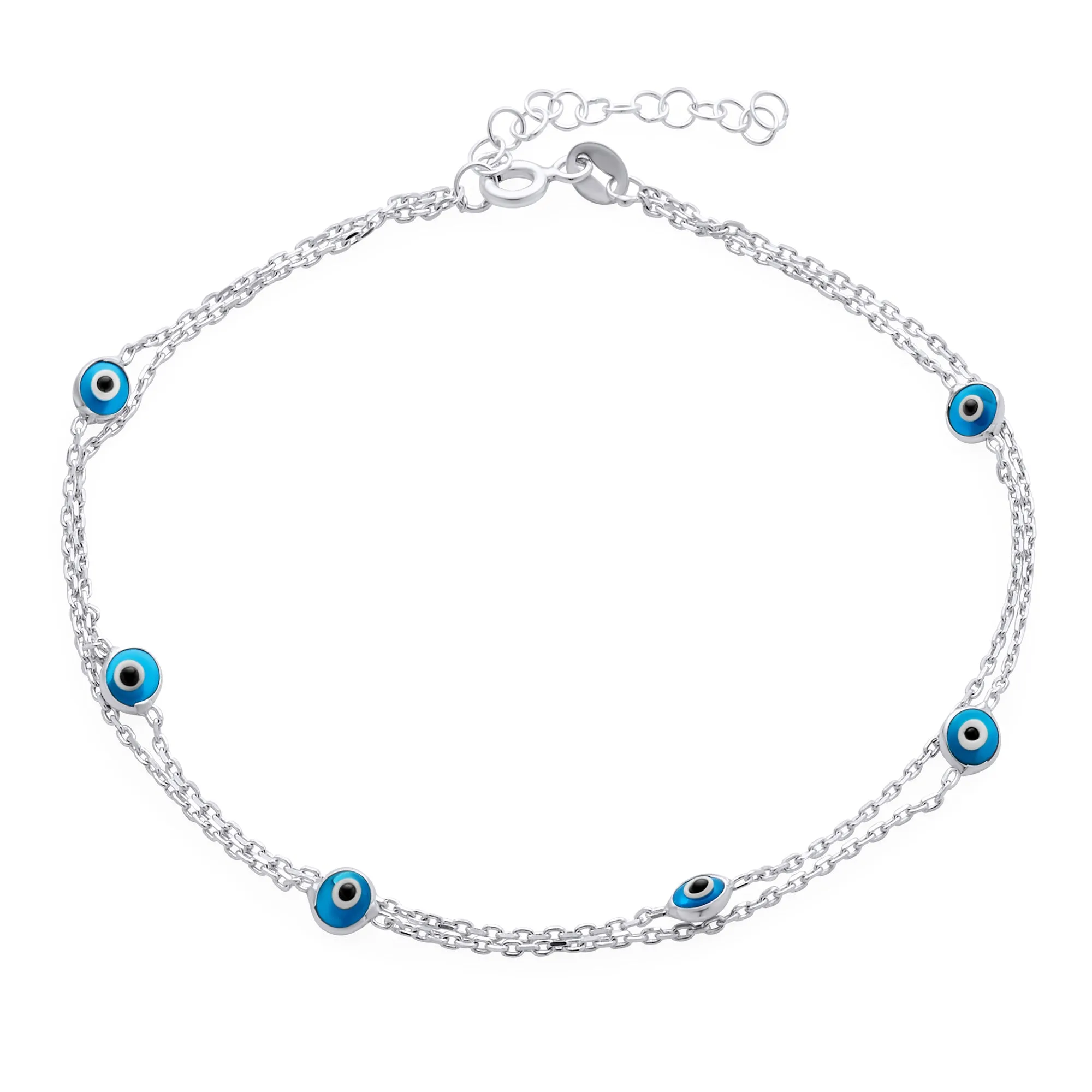 Protection Amulet Evil Eye Anklet Ankle Bracelet Aqua Blue Sterling Silver