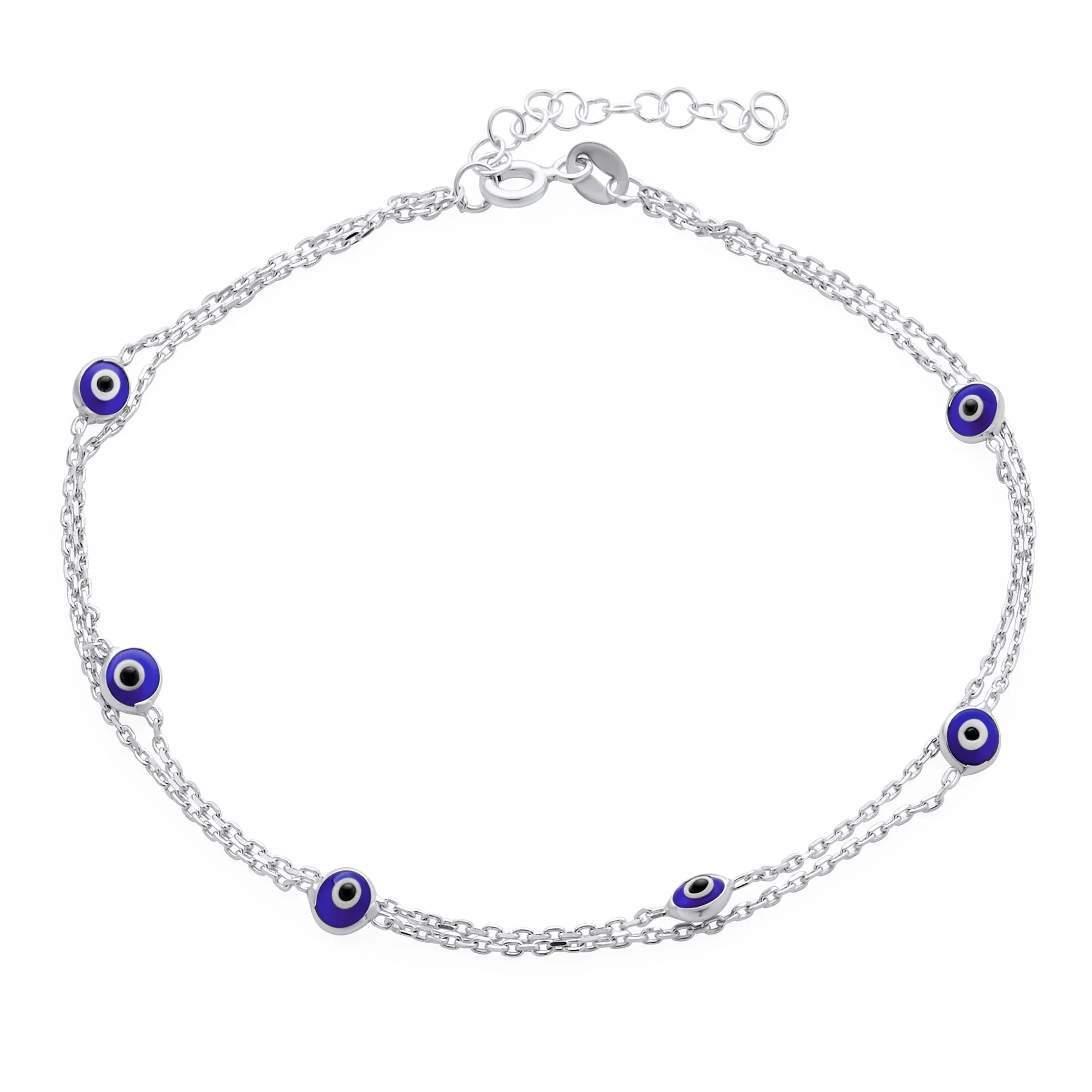 Protection Amulet Evil Eye Anklet Ankle Bracelet Aqua Blue Sterling Silver