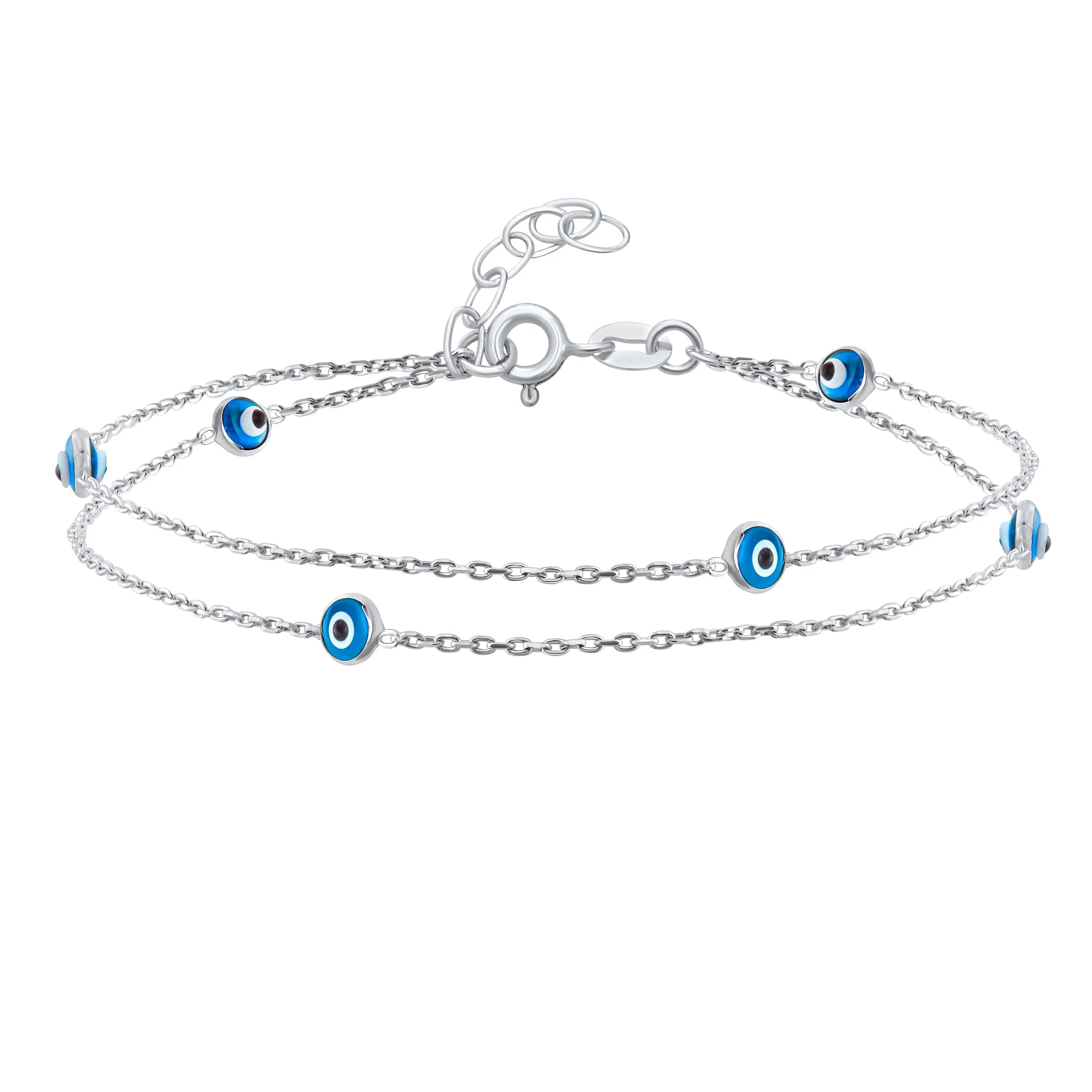 Protection Amulet Evil Eye Anklet Ankle Bracelet Aqua Blue Sterling Silver