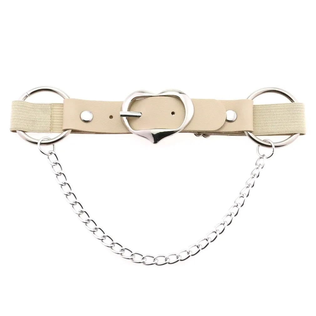 Punk Heart Leg Strap Belt / Women's Thigh Harness with Chain / Female Anklets for Leg