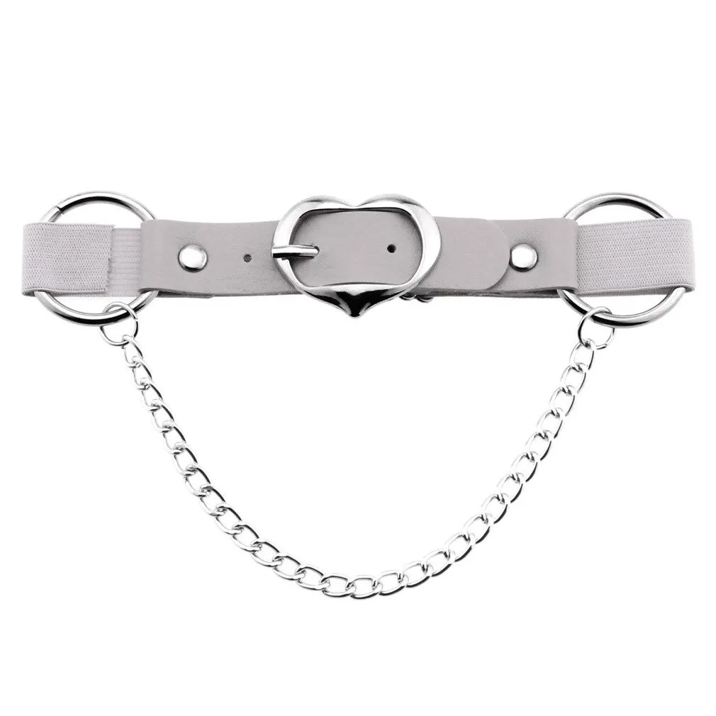 Punk Heart Leg Strap Belt / Women's Thigh Harness with Chain / Female Anklets for Leg