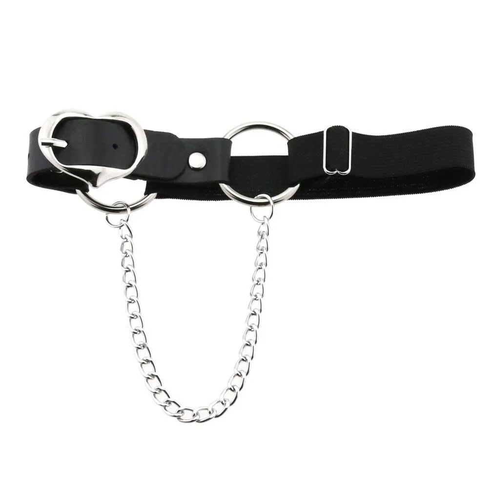 Punk Heart Leg Strap Belt / Women's Thigh Harness with Chain / Female Anklets for Leg