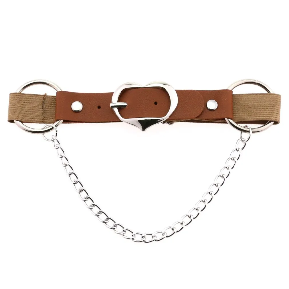Punk Heart Leg Strap Belt / Women's Thigh Harness with Chain / Female Anklets for Leg