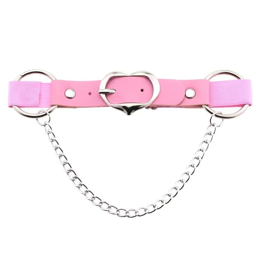 Punk Heart Leg Strap Belt / Women's Thigh Harness with Chain / Female Anklets for Leg