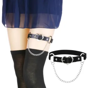 Punk Heart Leg Strap Belt / Women's Thigh Harness with Chain / Female Anklets for Leg