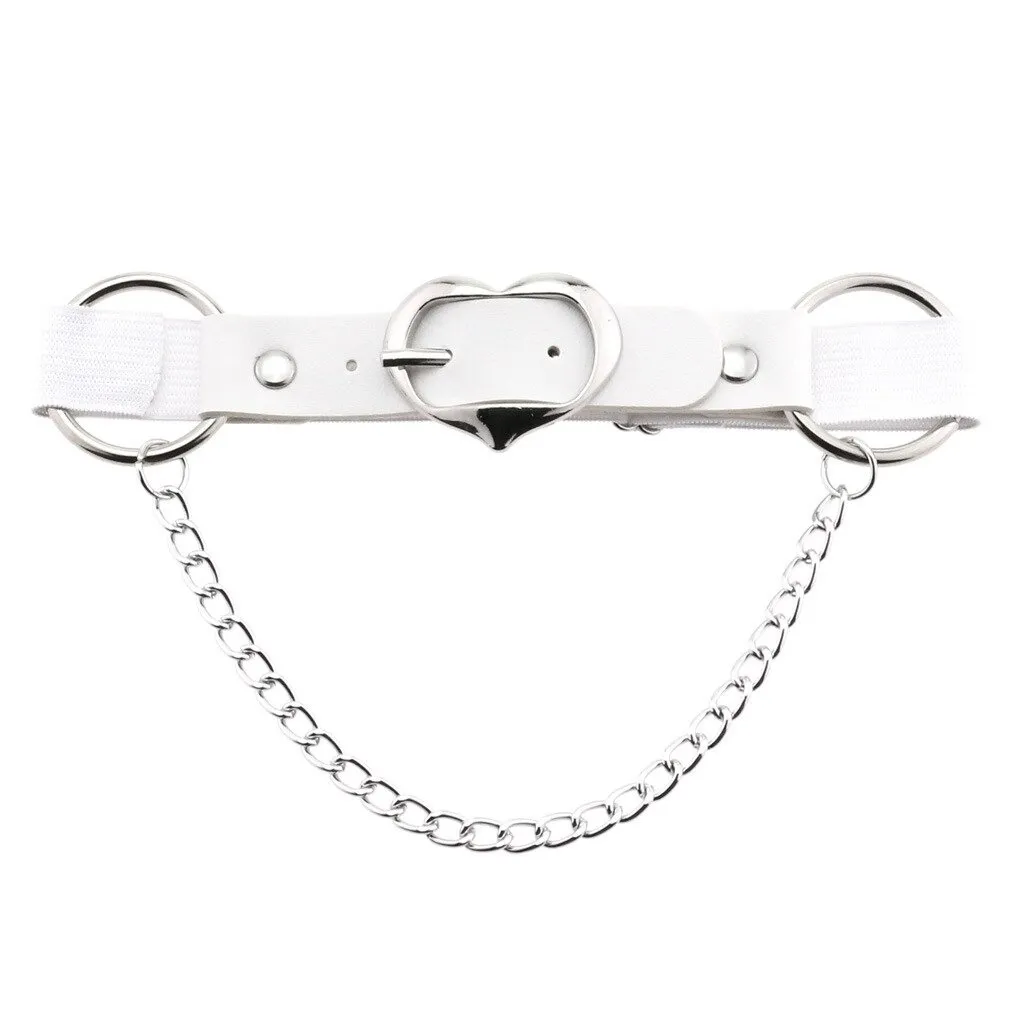 Punk Heart Leg Strap Belt / Women's Thigh Harness with Chain / Female Anklets for Leg