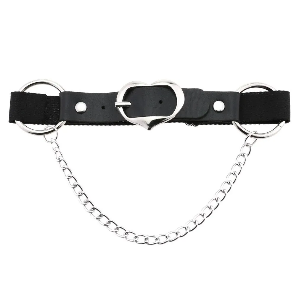 Punk Heart Leg Strap Belt / Women's Thigh Harness with Chain / Female Anklets for Leg