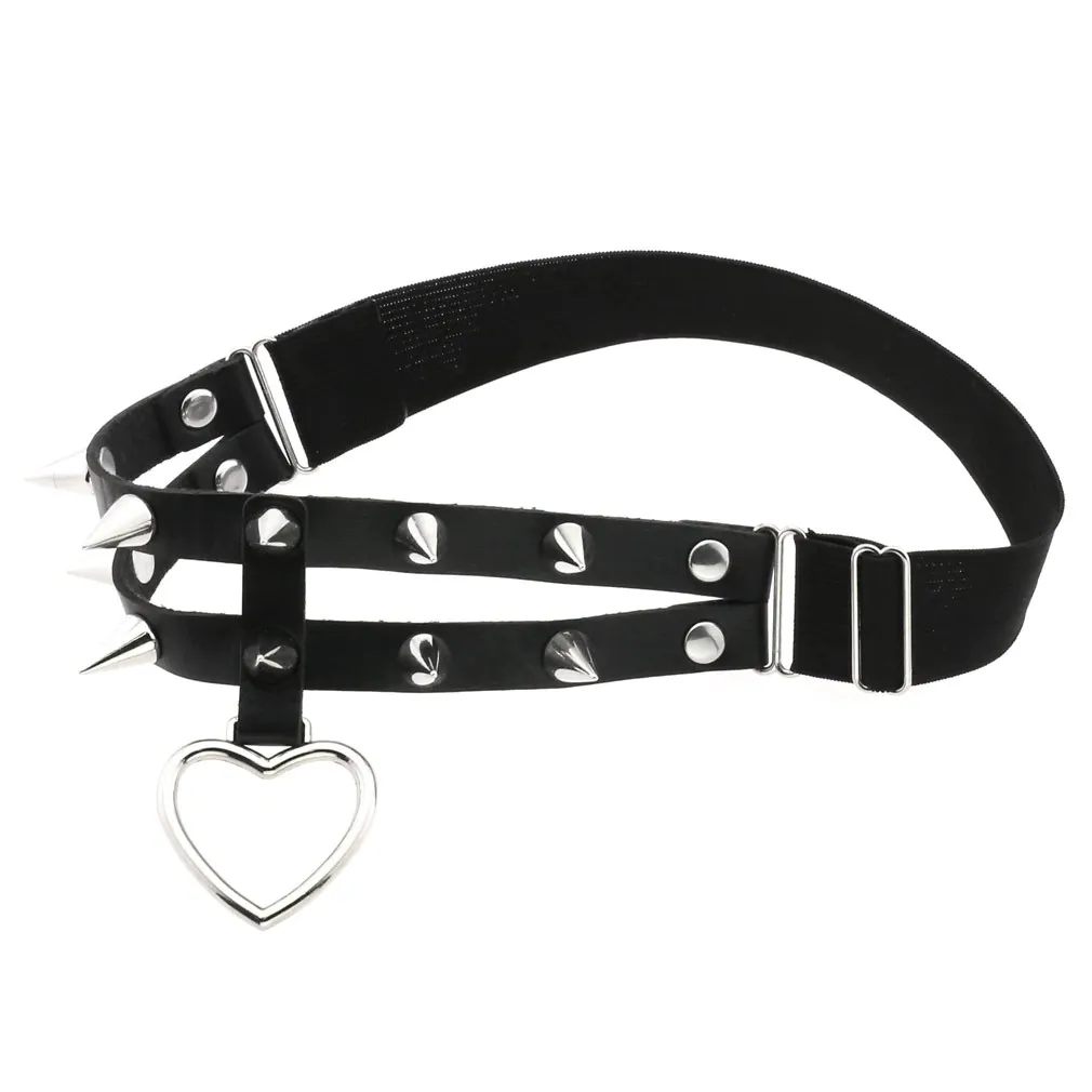 Punk Rock Heart Leg Garter / Fashion Thigh Harness Belt with Rivets / Women's Goth Accessories
