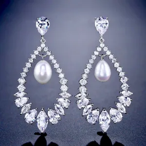"Kaitlynn" - Pearl and Cubic Zirconia Bridal Earrings - Available in Silver and Rose Gold