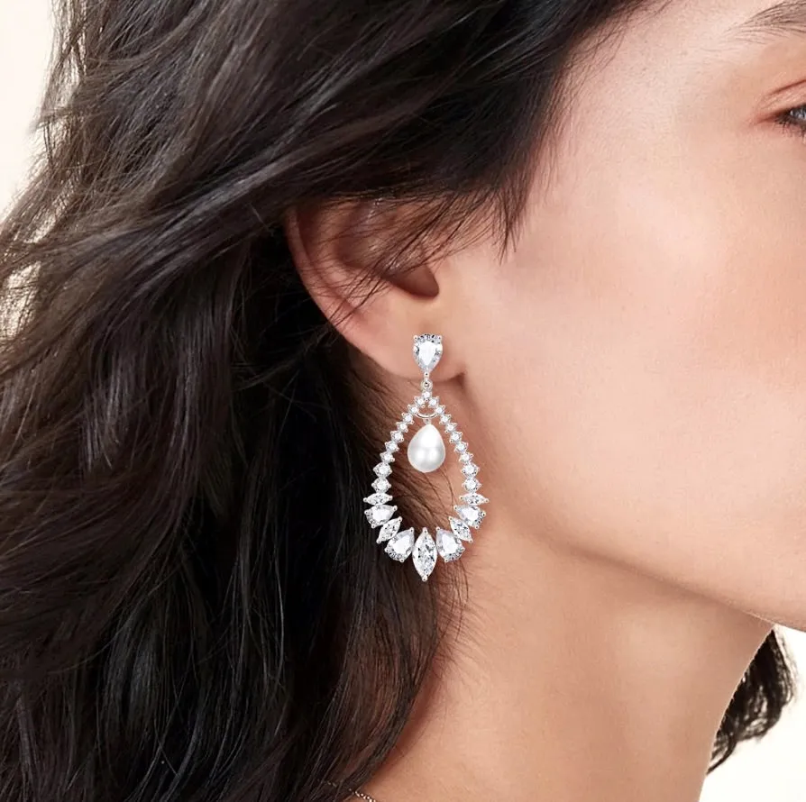 "Kaitlynn" - Pearl and Cubic Zirconia Bridal Earrings - Available in Silver and Rose Gold