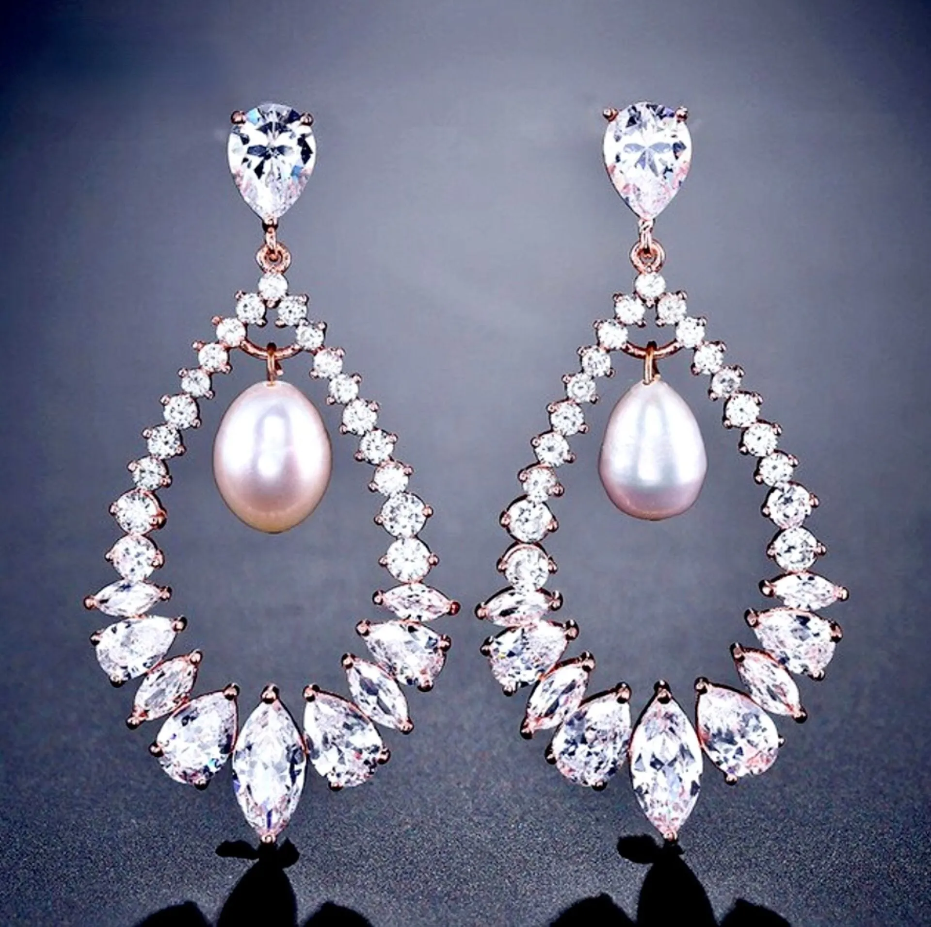 "Kaitlynn" - Pearl and Cubic Zirconia Bridal Earrings - Available in Silver and Rose Gold