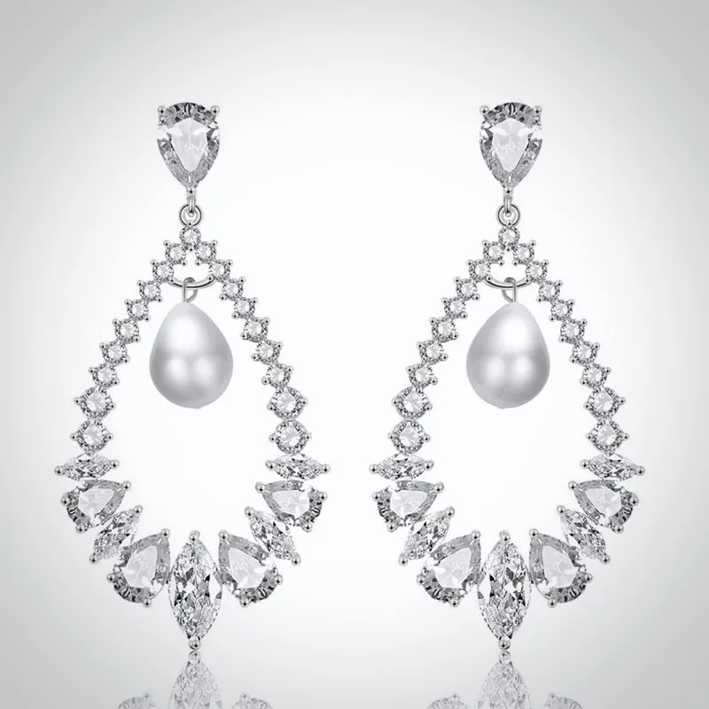 "Kaitlynn" - Pearl and Cubic Zirconia Bridal Earrings - Available in Silver and Rose Gold