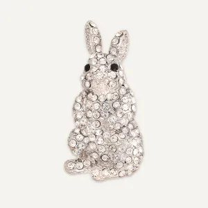 Rabbit Crystal Brooch In Silver-Tone