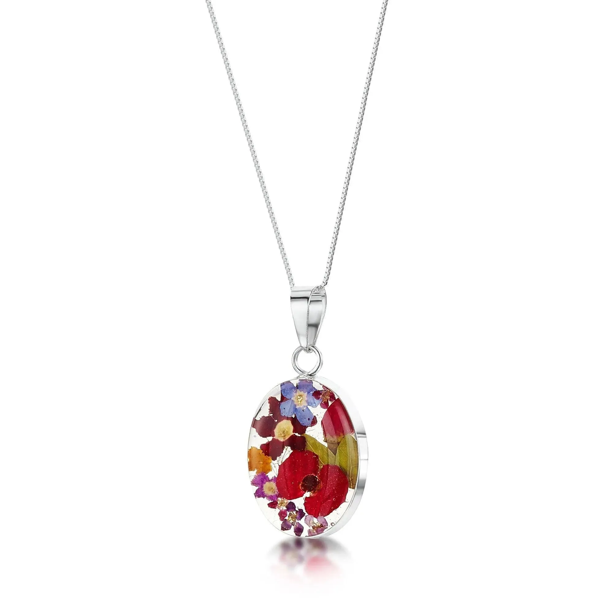 Real flower necklace. Sterling silver oval pendant for gardener, florist, nature lovers