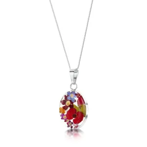 Real flower necklace. Sterling silver oval pendant for gardener, florist, nature lovers