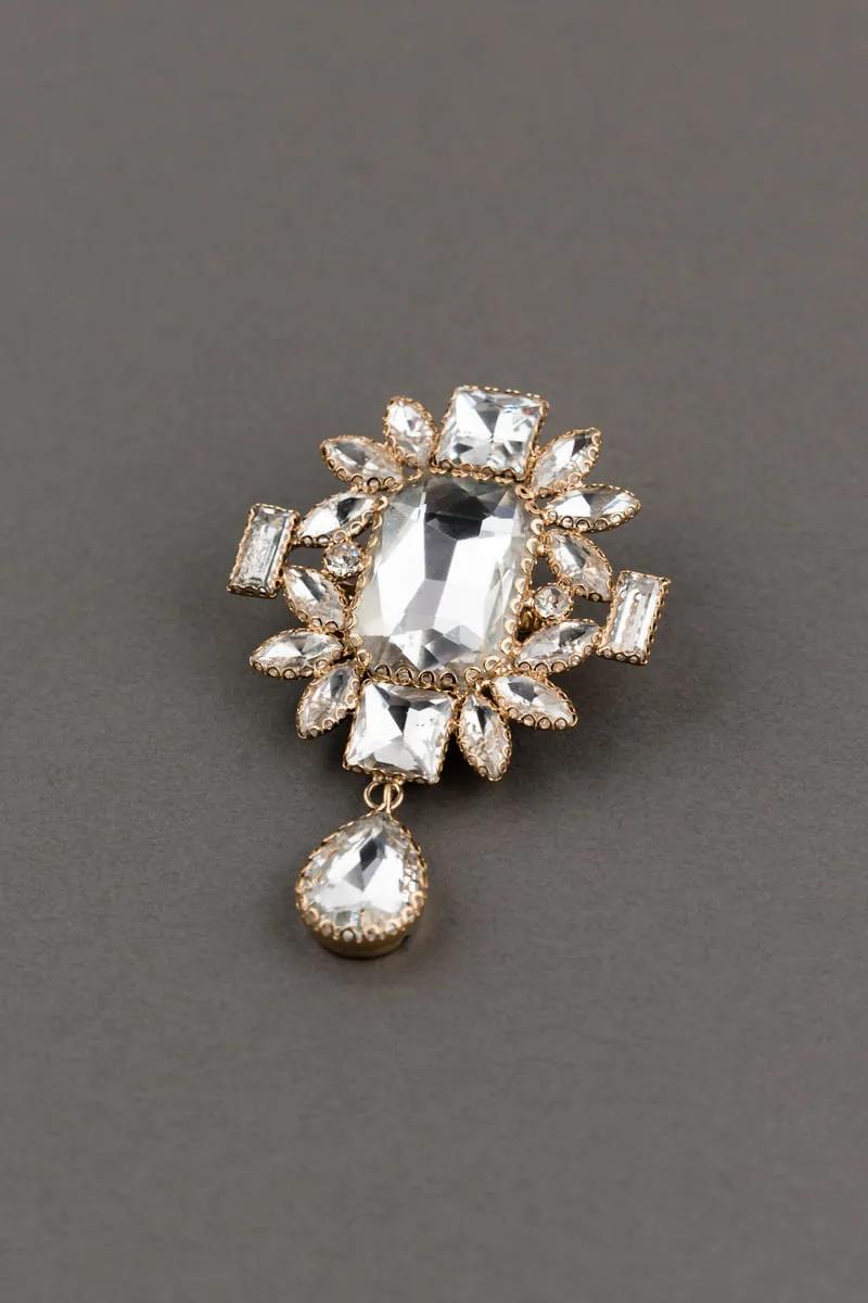 Rectangular Crystal Drop With Drop Detailing Brooch