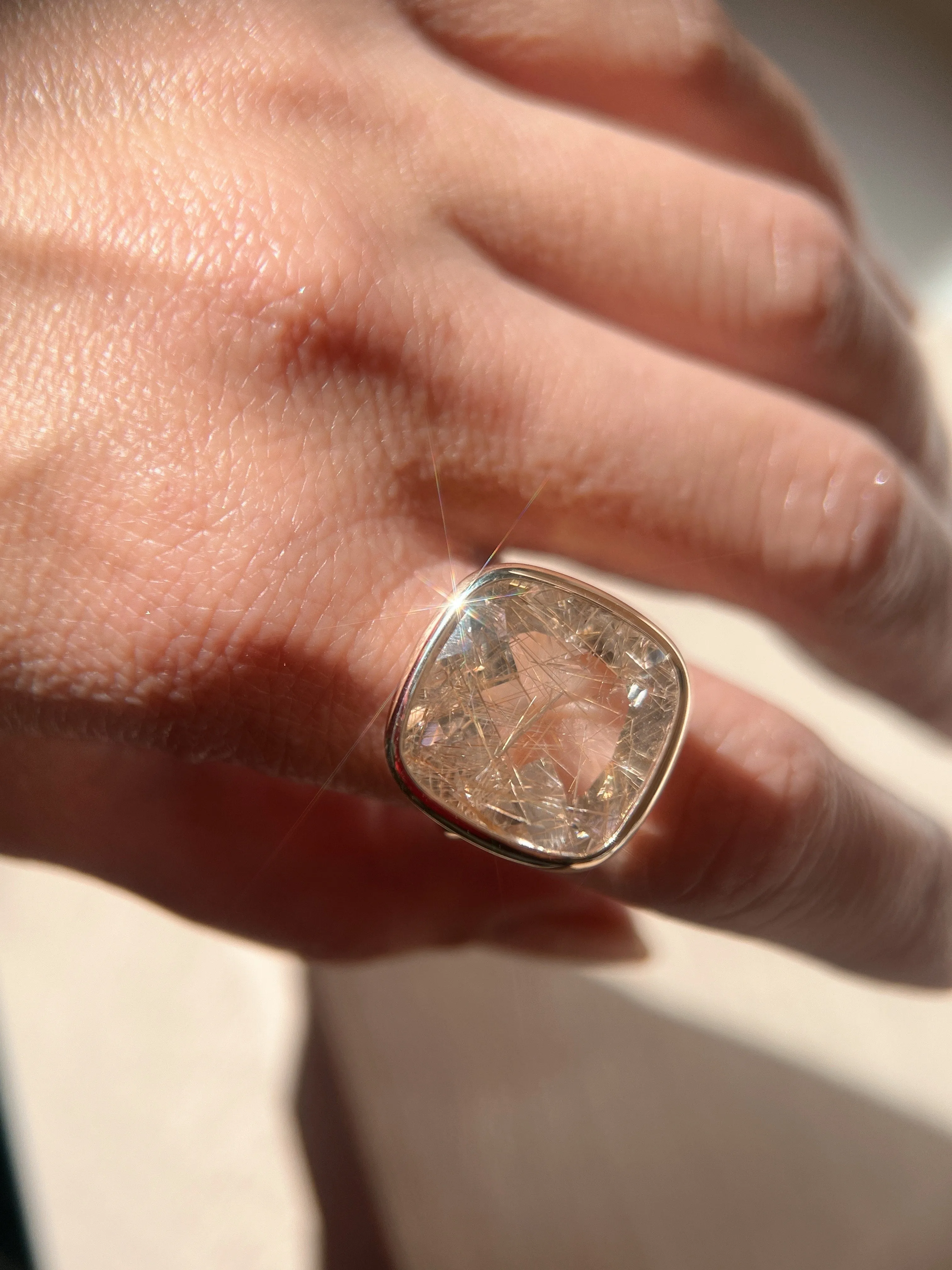 Rutilated Quartz Gold Bezel Ring