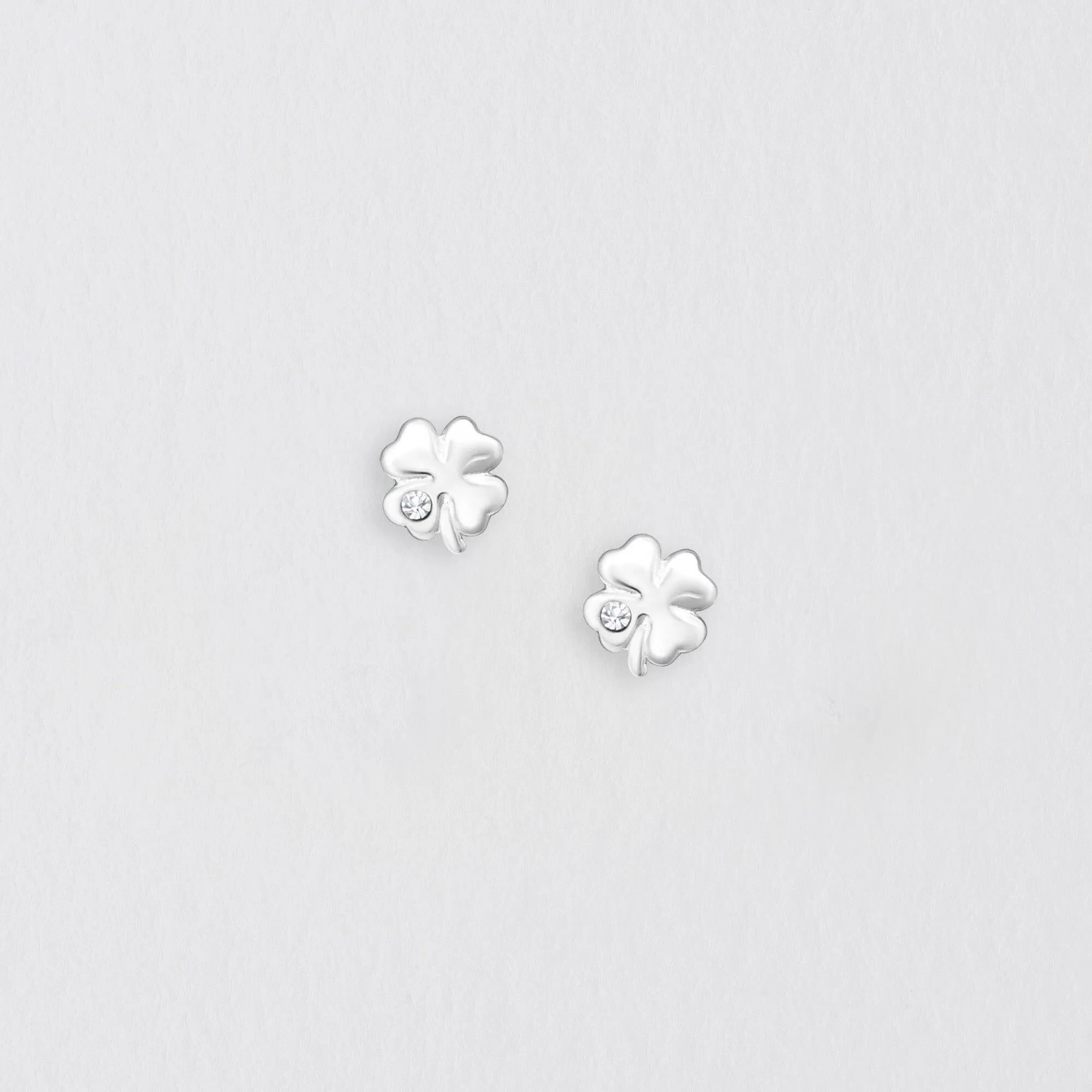 Silver Clover and Crystal Earrings - Sparkling Studs for Any Occasion