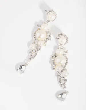 Silver Cluster Pearly Drop Earrings