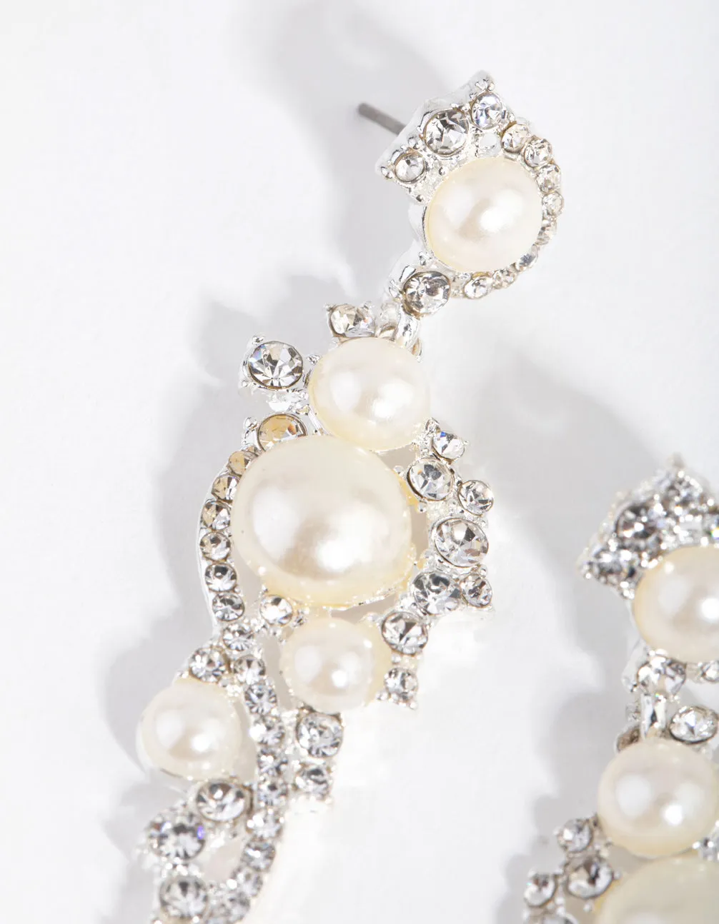 Silver Cluster Pearly Drop Earrings