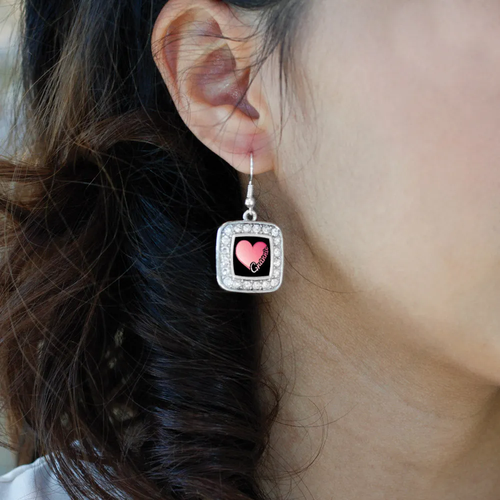 Silver Grannie Square Charm Dangle Earrings