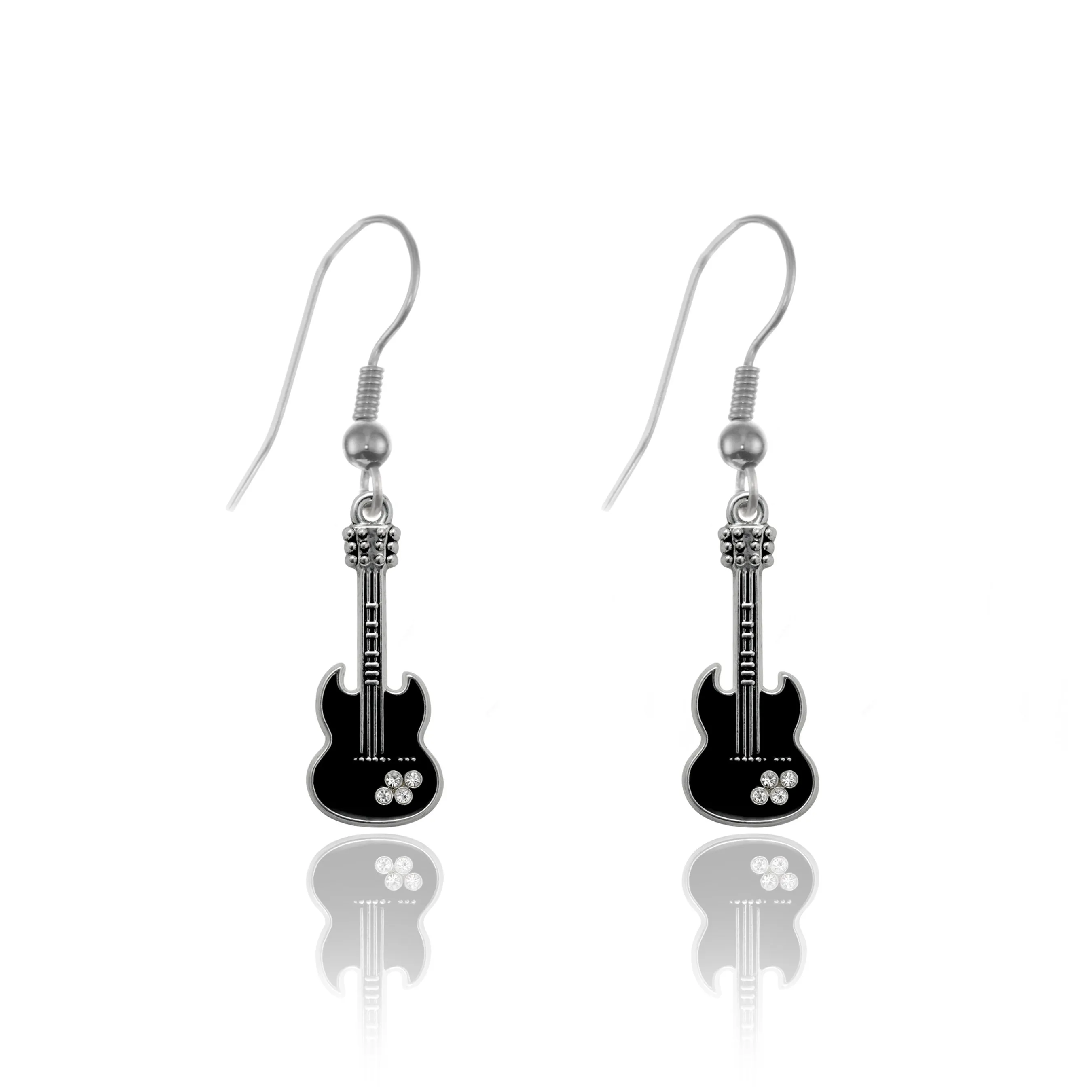 Silver Guitar Charm Dangle Earrings