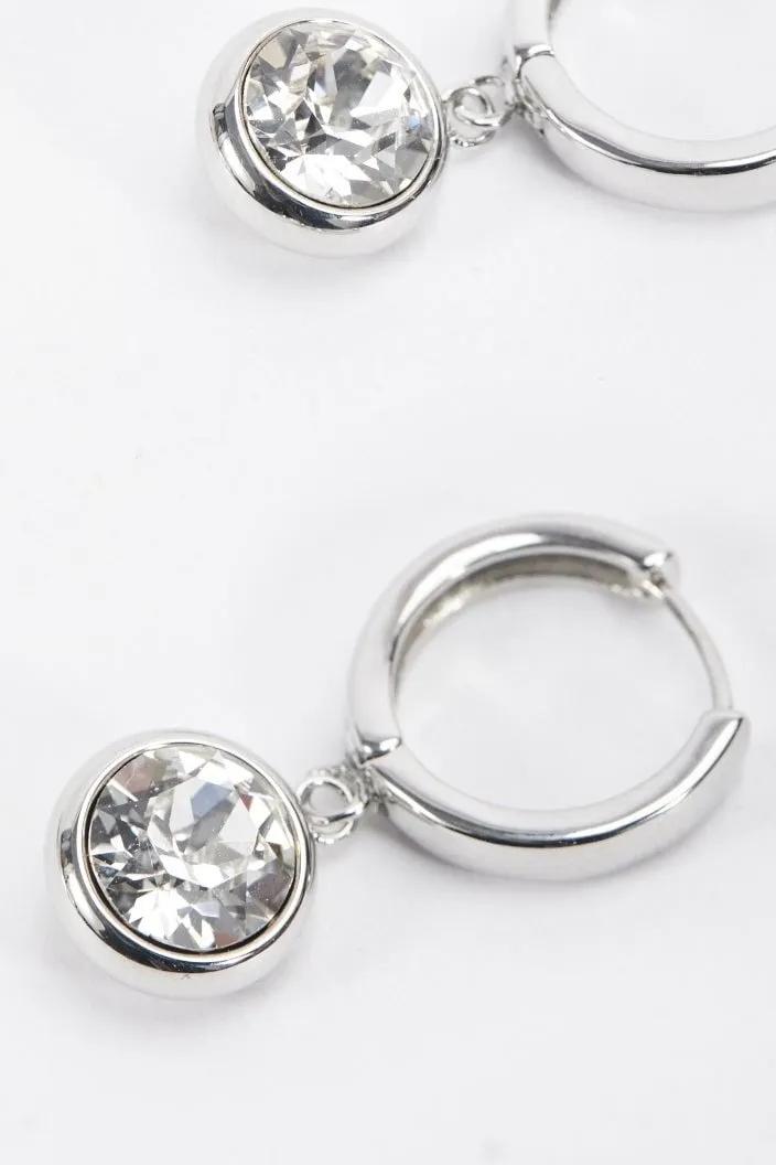 Silver Hoop Earrings with Crystal Pendant