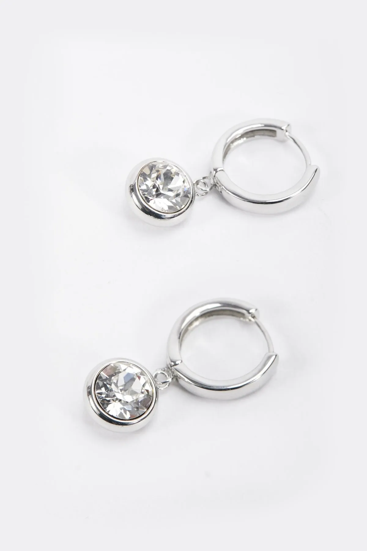 Silver Hoop Earrings with Crystal Pendant