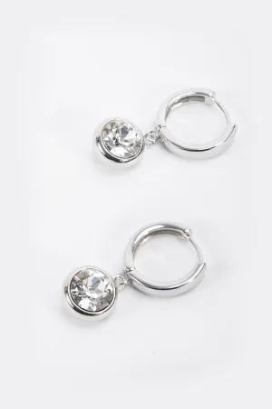 Silver Hoop Earrings with Crystal Pendant