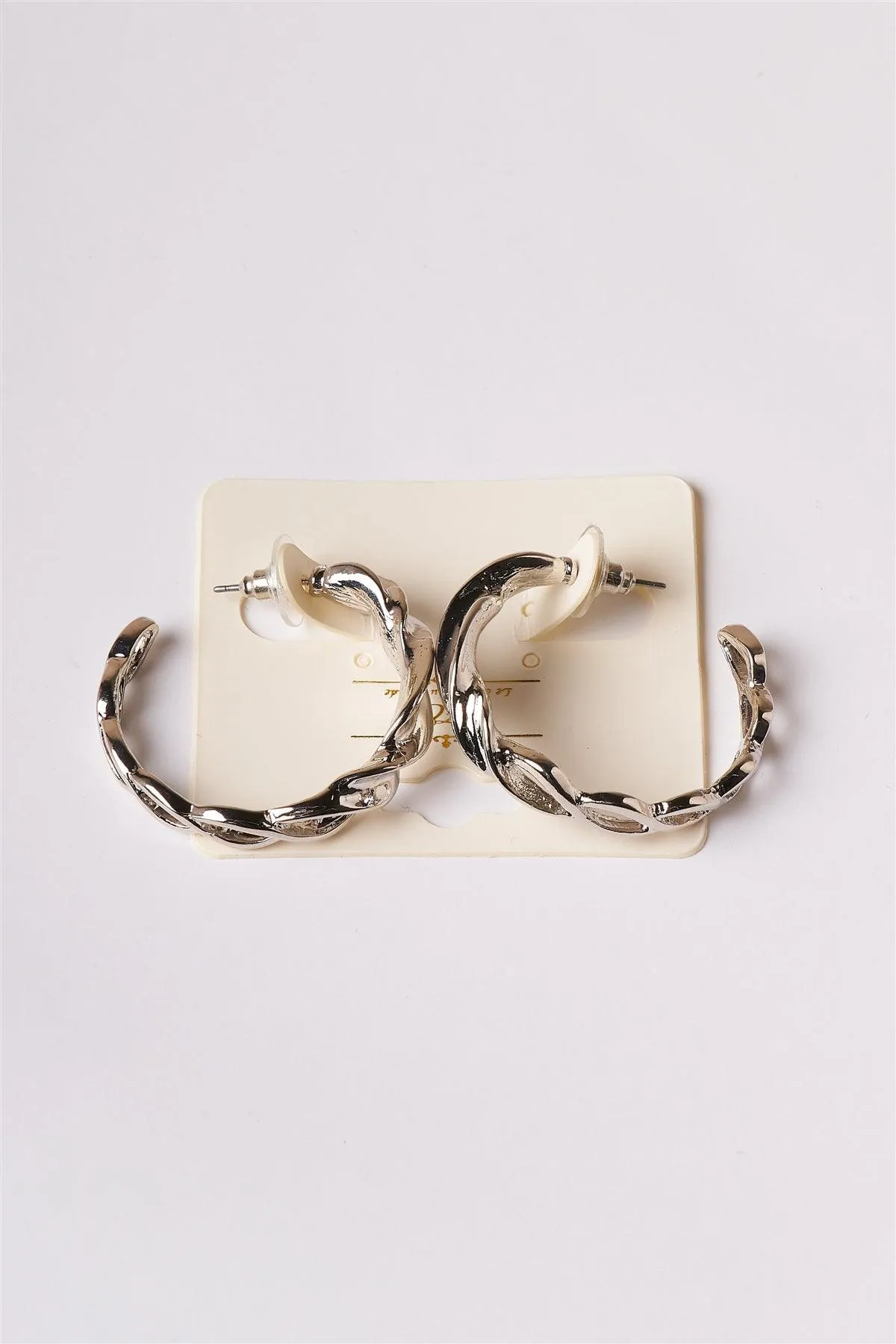 Silver Hoop Twist Earrings /1 Pair