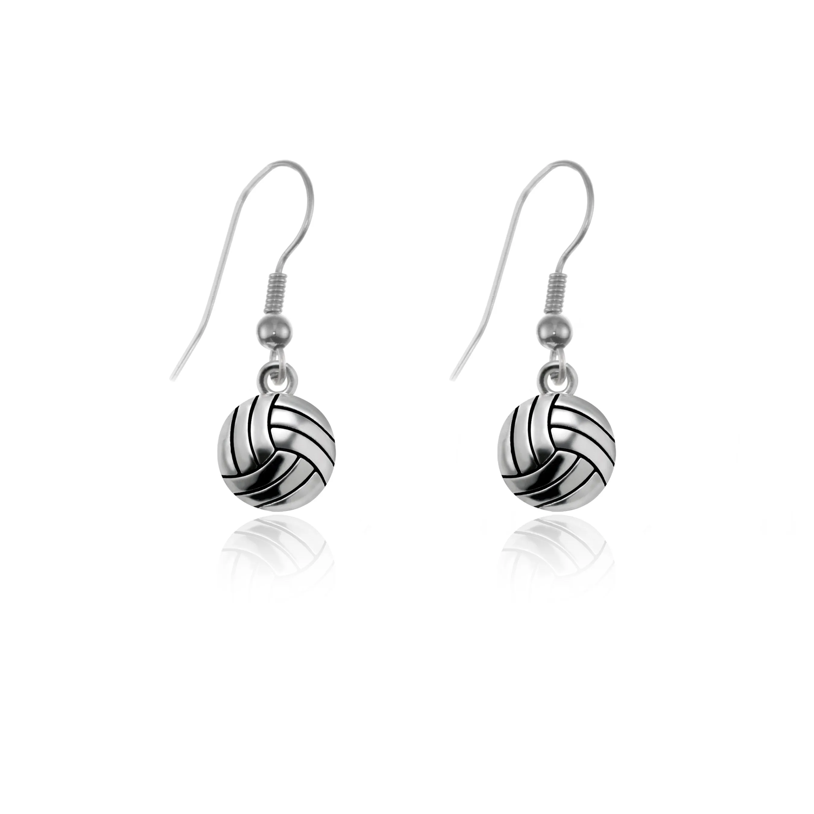 Silver Petite Volleyball Charm Dangle Earrings