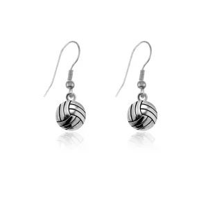Silver Petite Volleyball Charm Dangle Earrings