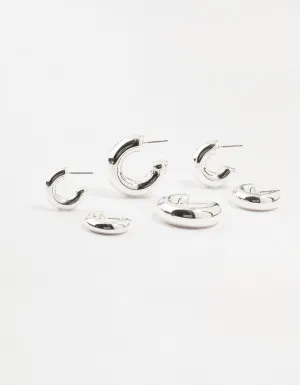 Silver Plated Chunky Bubble Hoop Earrings 3-Pack