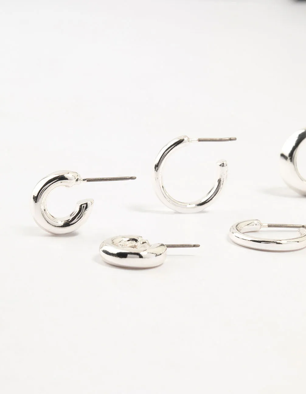 Silver Plated Mixed Hoop Earrings 4-Pack