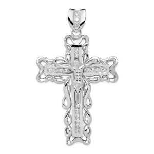 Silver Polished Finish C.Z Crucifix Pendant