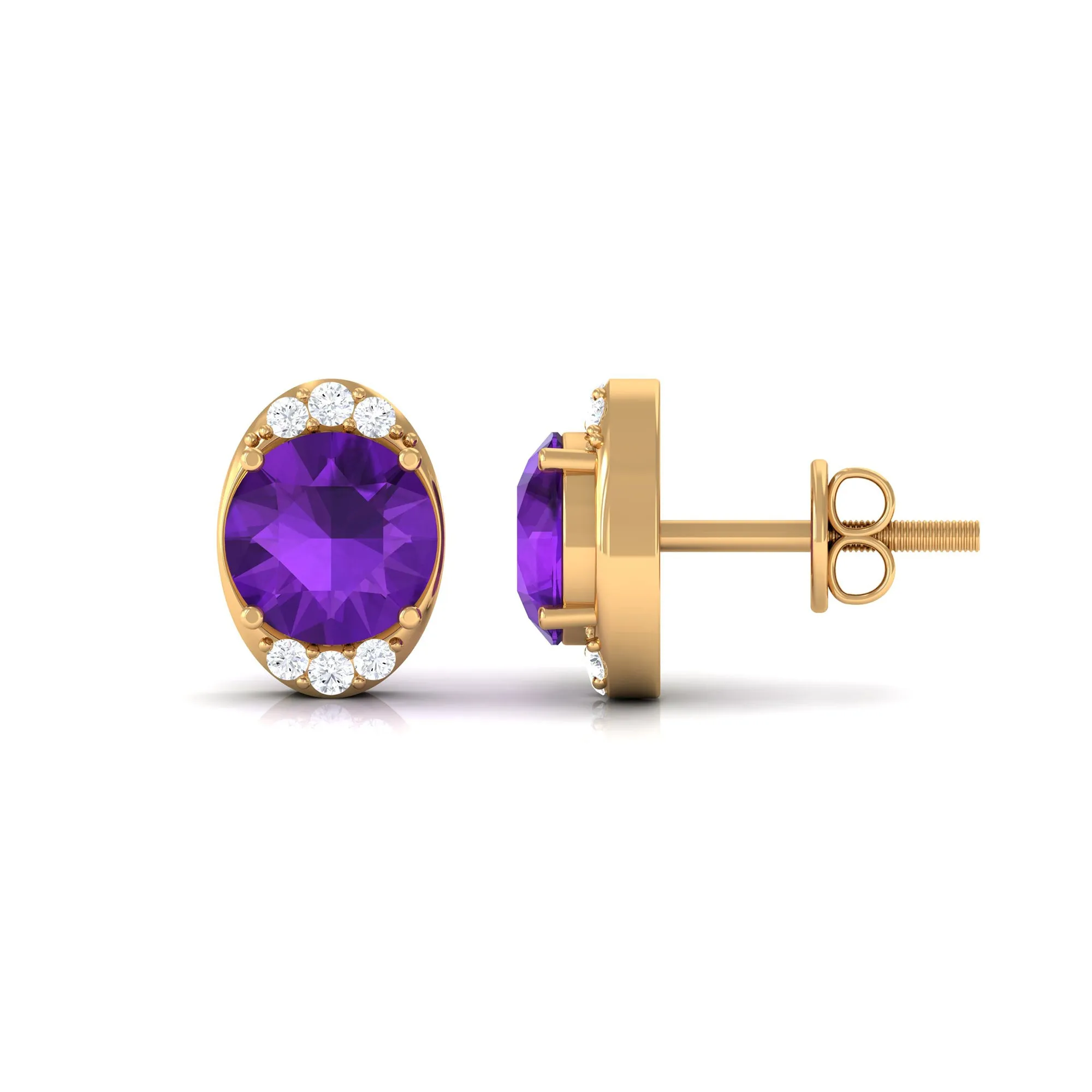 Simple Amethyst and Diamond Stud Earrings