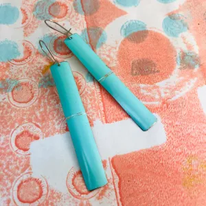 Simple Aqua Narrow Rectangle Tin Earrings