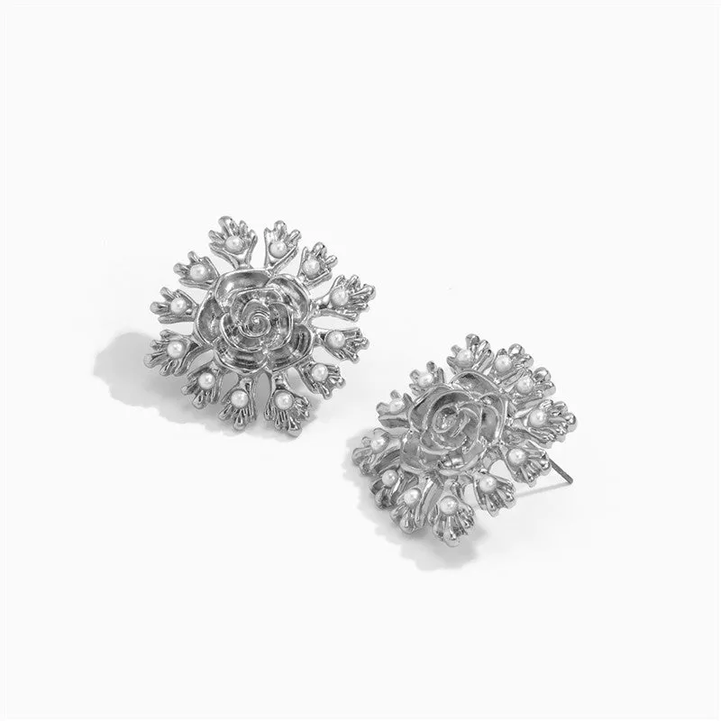 Simple Rose Three-dimensional Imitation Pearl Earrings For Women