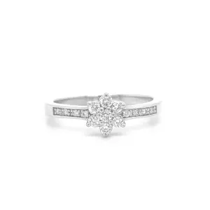 Six Petal Diamond Flower Ring White Gold R060N