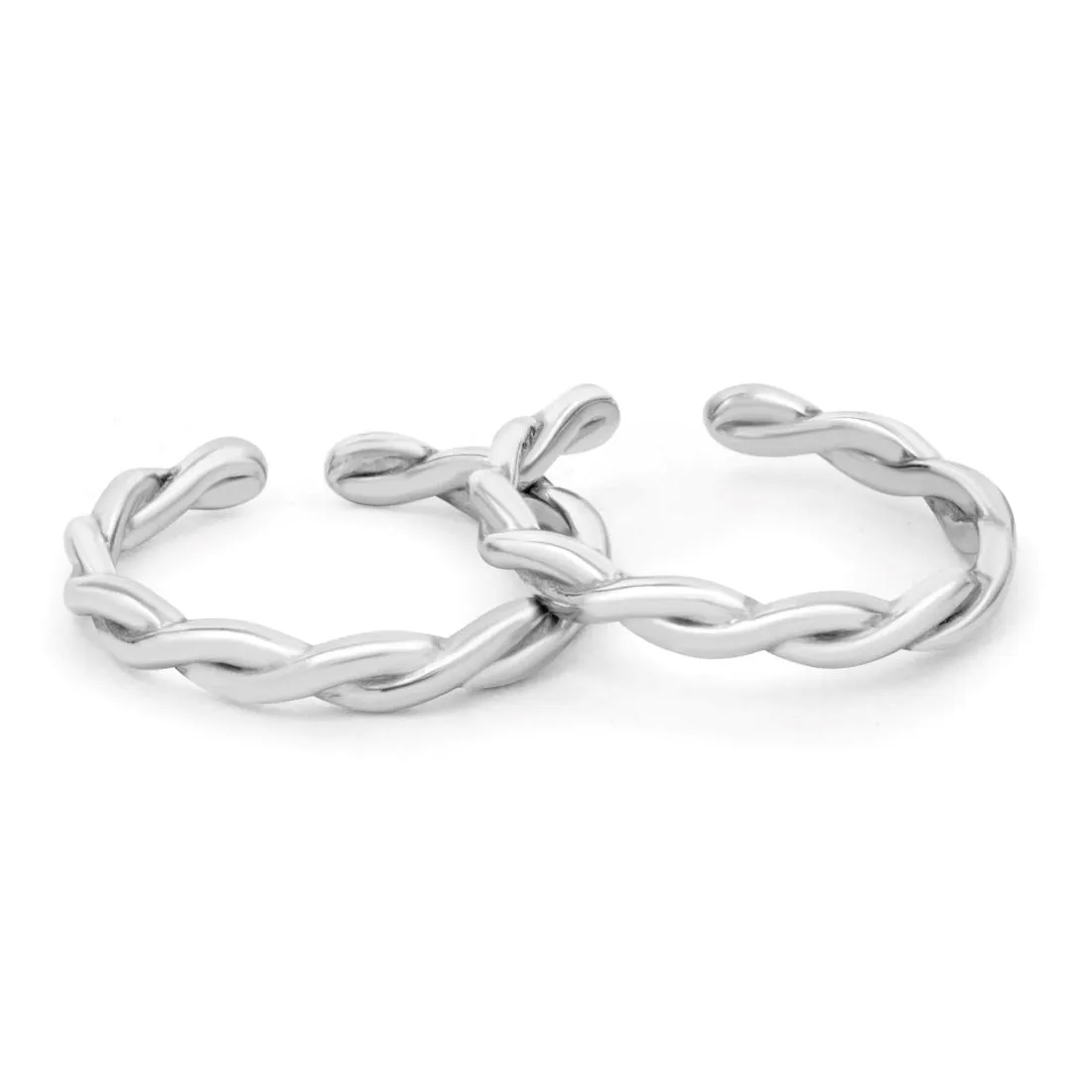 Sleek Twisted Rhodium-Plated 925 Sterling Silver Toe Rings