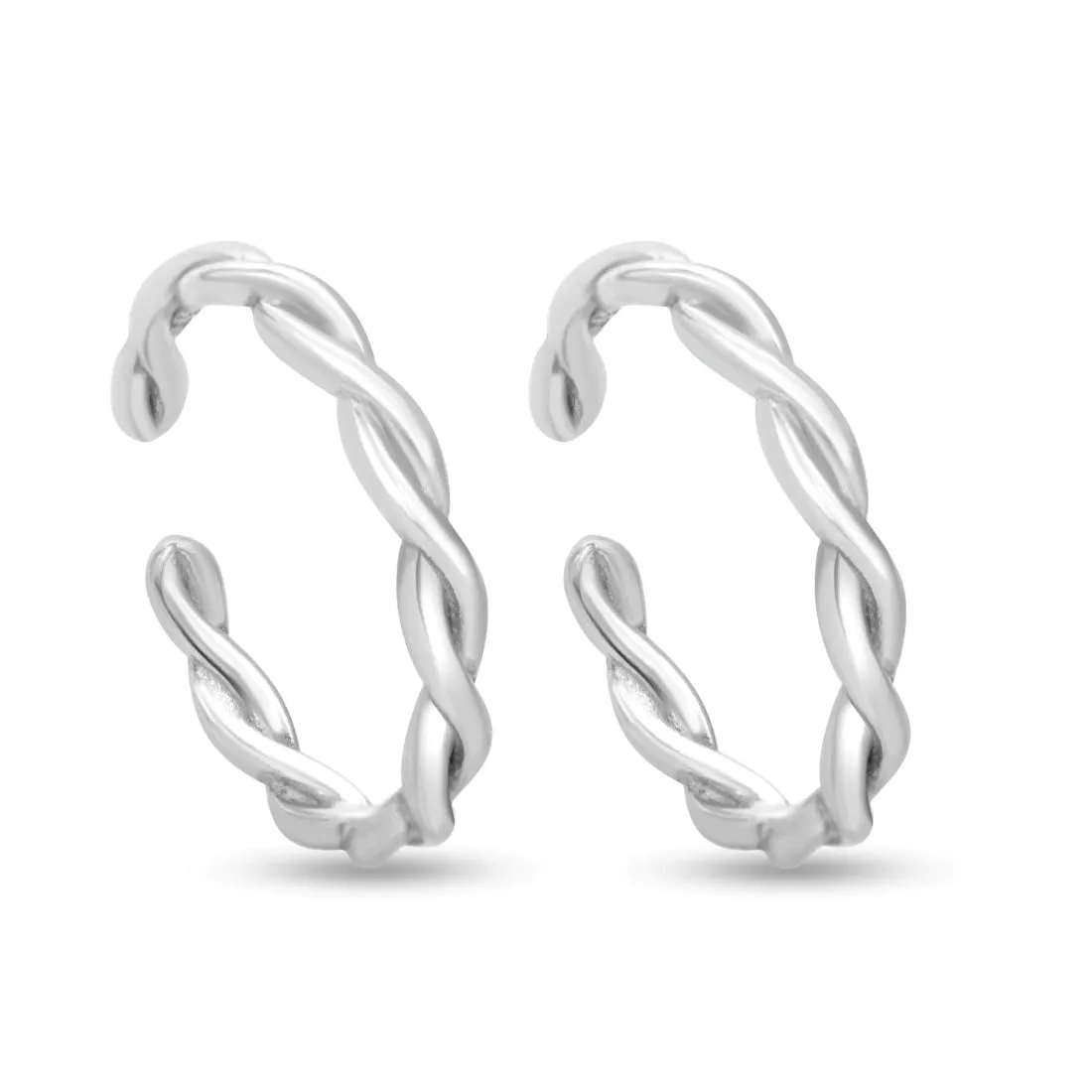 Sleek Twisted Rhodium-Plated 925 Sterling Silver Toe Rings